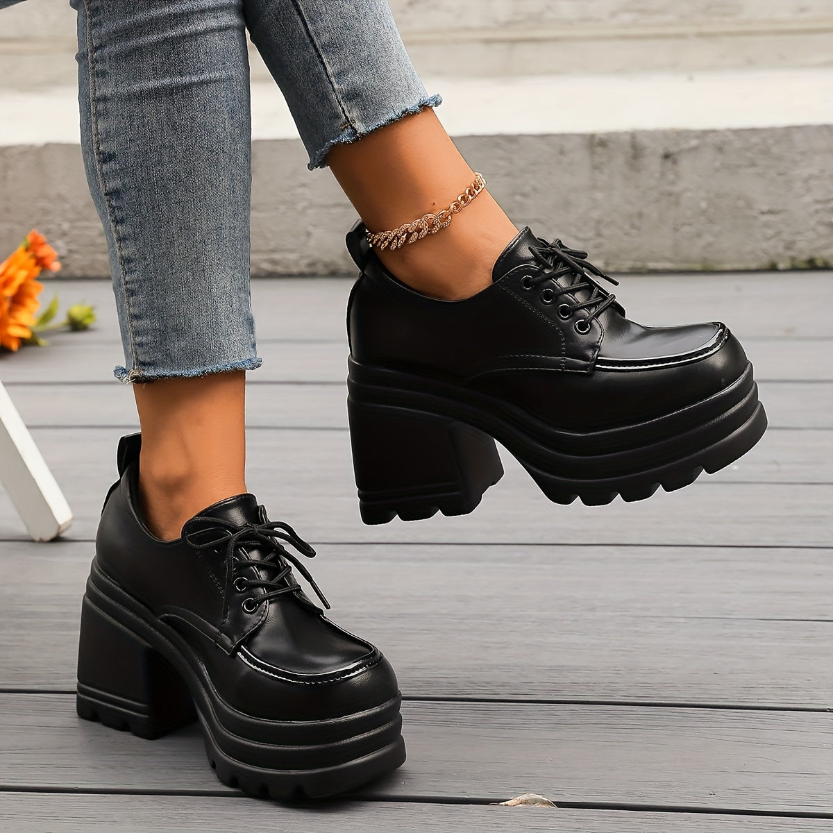 Miss | Jurk Dames Retro Platform Vetersluiting Blokhak