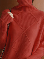 Miss | Trui Dames Oversized Hoge Kraag Ruitpatroon - Gebreid
