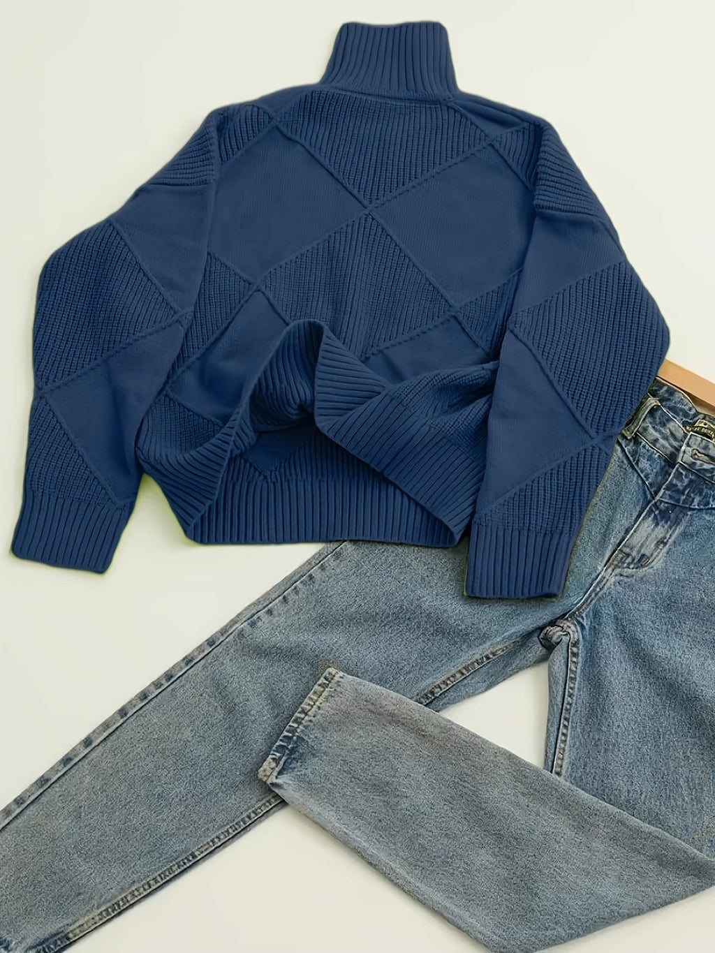 Miss | Trui Dames Oversized Hoge Kraag Ruitpatroon - Gebreid
