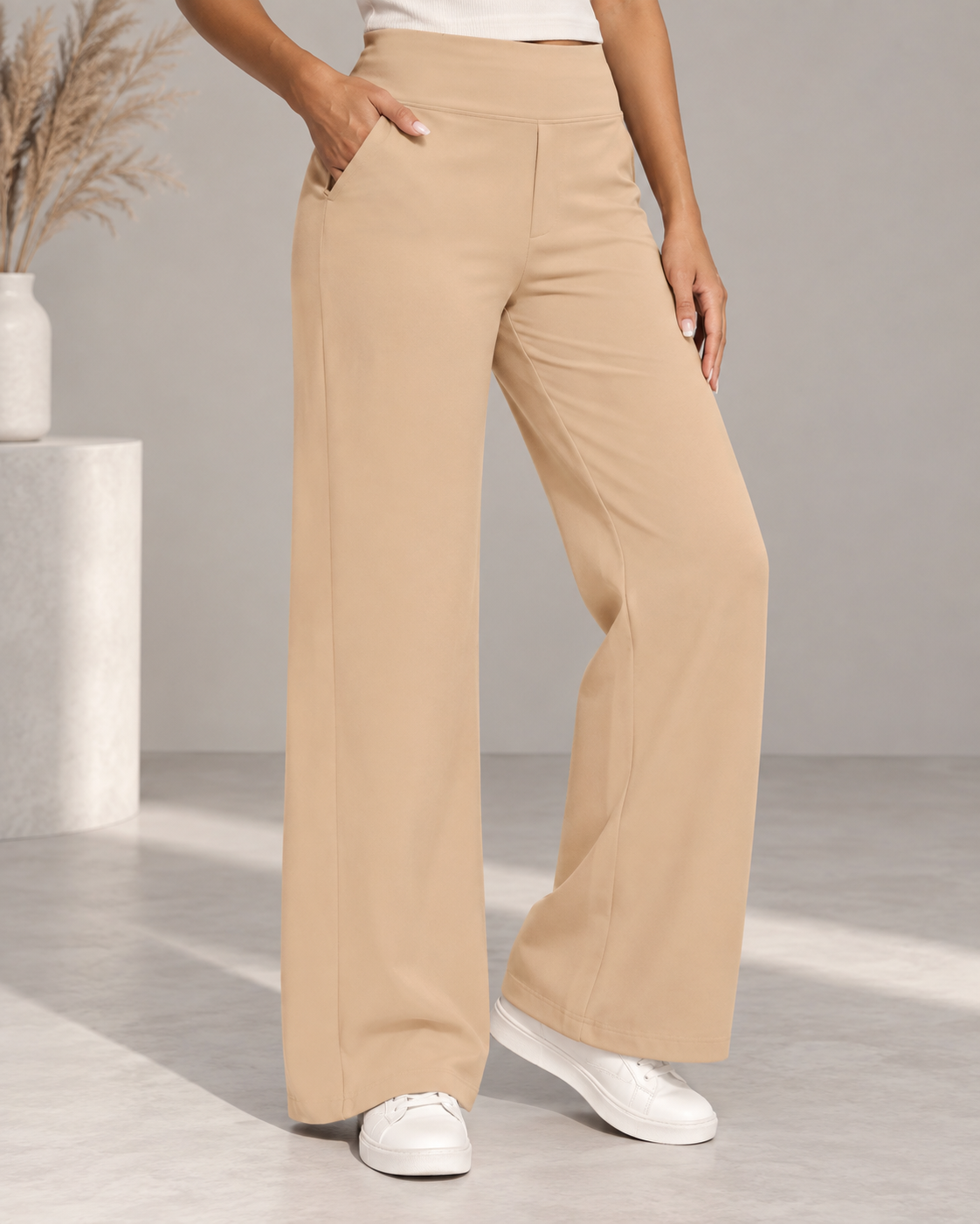 Broek Dames Wijde Pijpen Hoge Taille Elastische Band