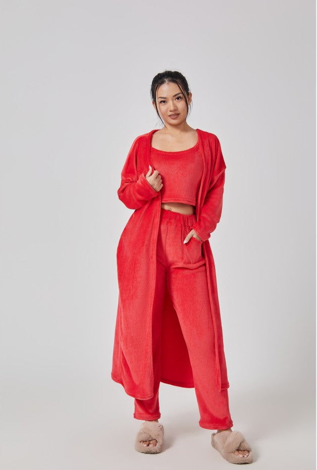 Nachtkleding Dames 3-Delig Fluffy Loungewear Wijde Pijpen