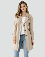 Jas Dames Slim Fit Klassieke Revers Trenchcoat - Polyester - Kaki