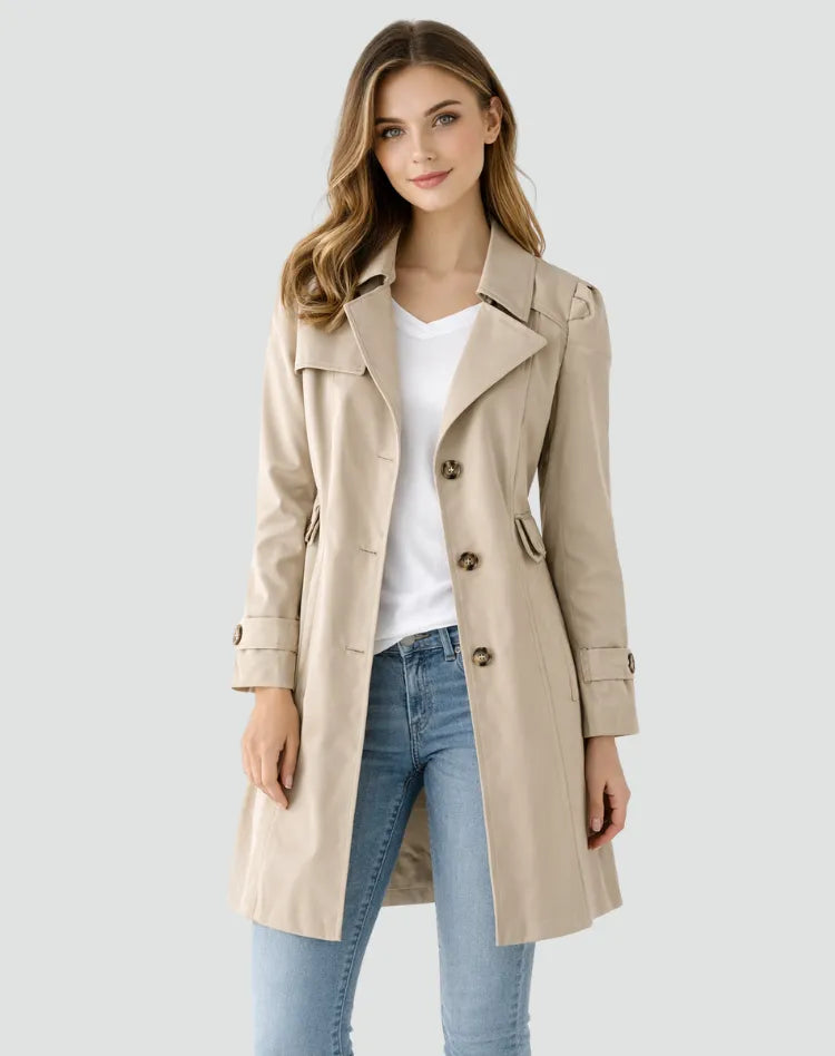 Jas Dames Slim Fit Klassieke Revers Trenchcoat - Polyester - Kaki