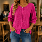 Blouse Dames Geborduurde Bloemen Luchtige Pasvorm - Katoen-Linnen - Roséroze