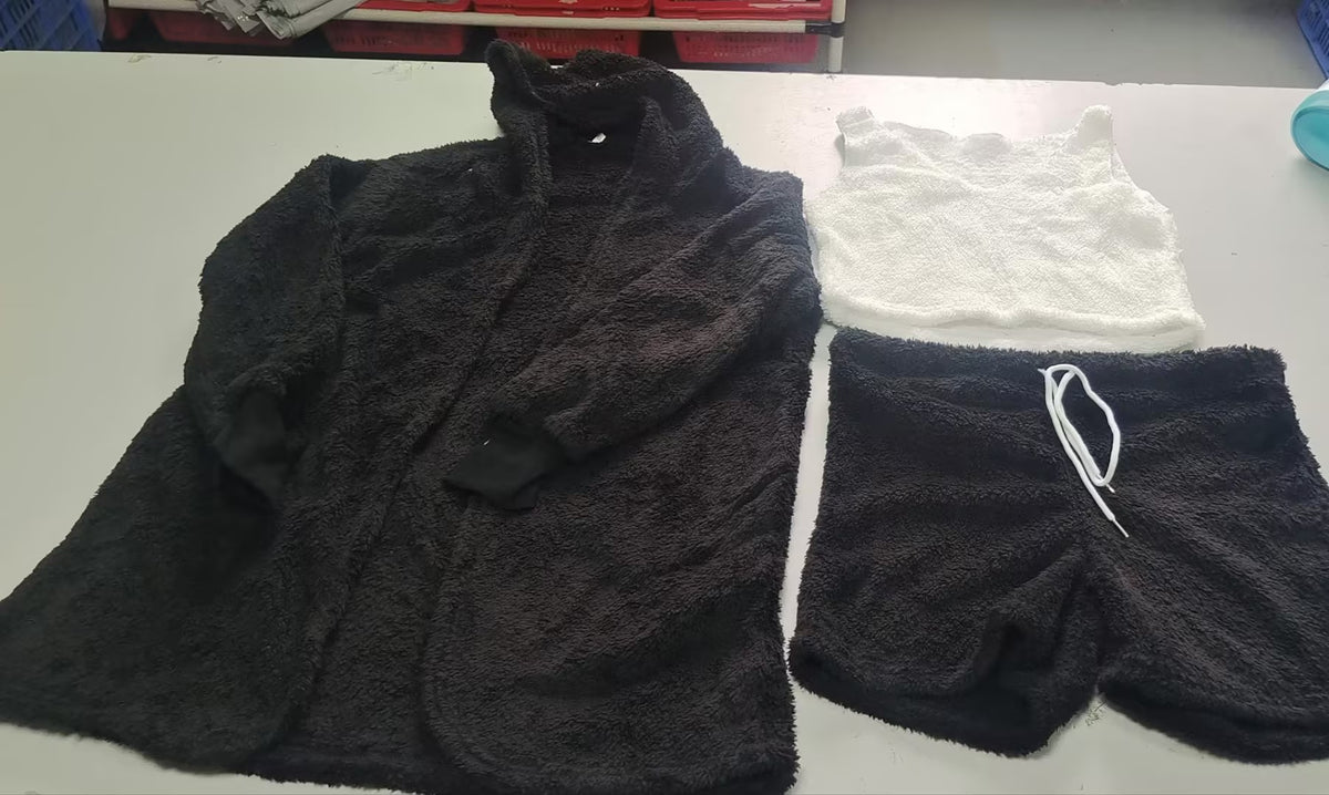Nachtkleding Dames 3-Delig Fluweel Korte Broek & Crop Top