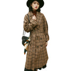 Trenchcoat Dames Geruite Rechte Pasvorm Onder de Knie Lange Mouw