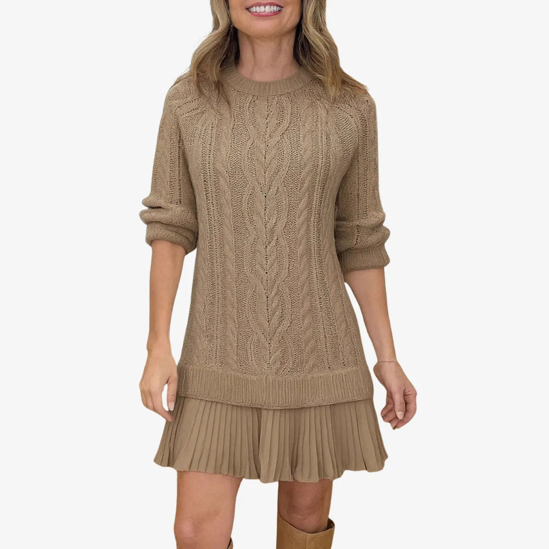 Jurk Dames Herfst/Winter Gebreid Midi - Gebreid - Bruin