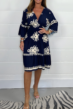 Jurk Dames Zomerse Boho-Stijl - Polyester - Marineblauw (Bijna uitverkocht)