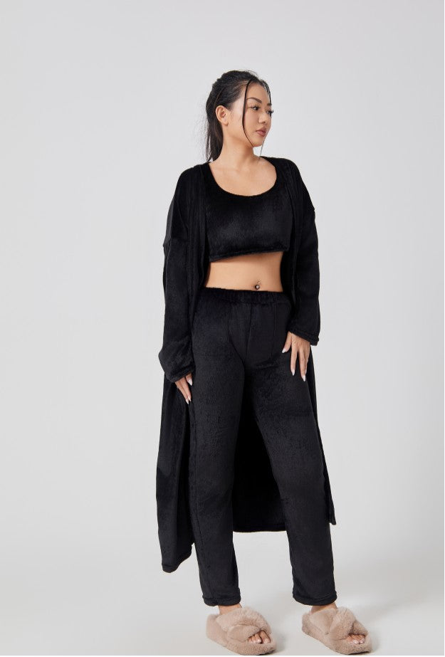 Nachtkleding Dames 3-Delig Fluffy Loungewear Wijde Pijpen