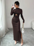 Jurk Dames Slim-fit Lange Mouw Spleet