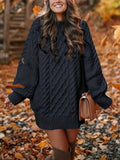 Jurk Dames Oversized Kabelpatroon Herfst/Winter - Gebreid - Zwart