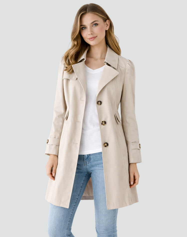 Jas Dames Slim Fit Klassieke Revers Trenchcoat - Polyester - Beige