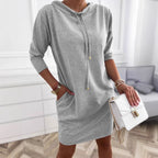 Jurk Dames Midi Hoge Taille Rechte Snit Lange Mouw