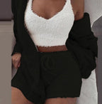 Nachtkleding Dames 3-Delig Fluweel Korte Broek & Crop Top