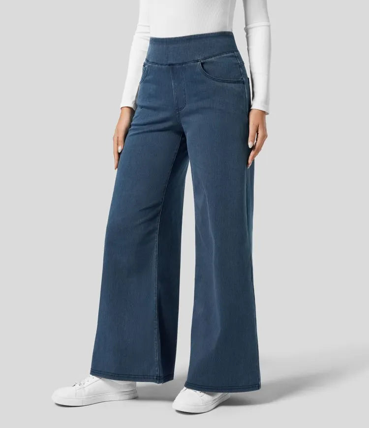Jeans Dames Hoge Taille Rechte Pijp Elastische Tailleband