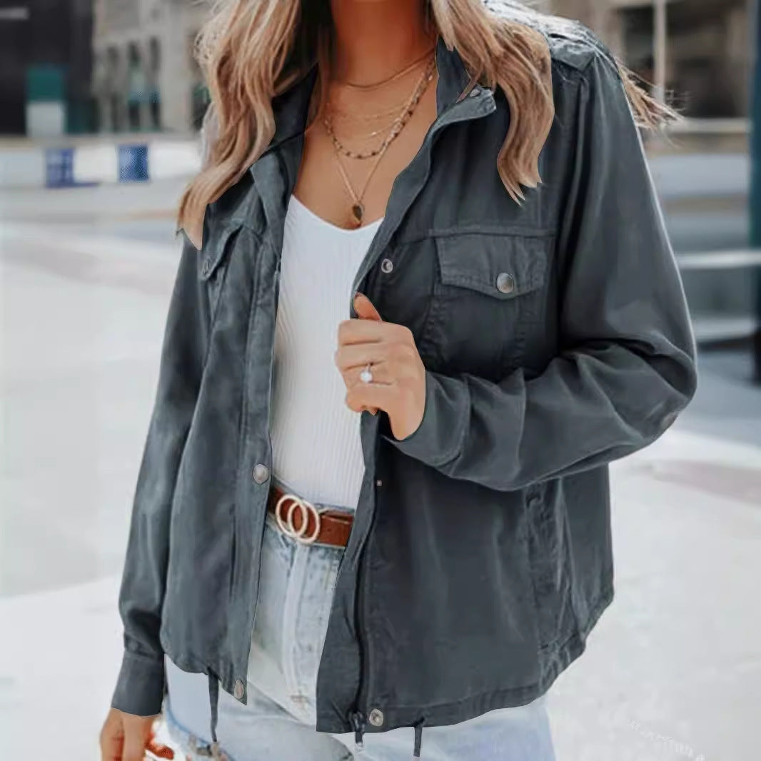 Blazer Dames Relaxed Fit Lange Mouw Zakken Trekkoord