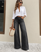 Jeans Dames Hoge Taille Wijde Pijpen Vintage Wassing