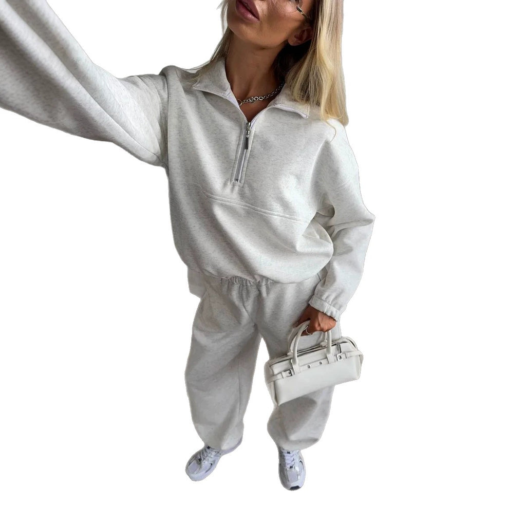 Co-ord set Dames Fleece Gevoerd Kraag Sweater Rechte Pijp