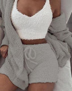Nachtkleding Dames 3-Delig Fluweel Korte Broek & Crop Top