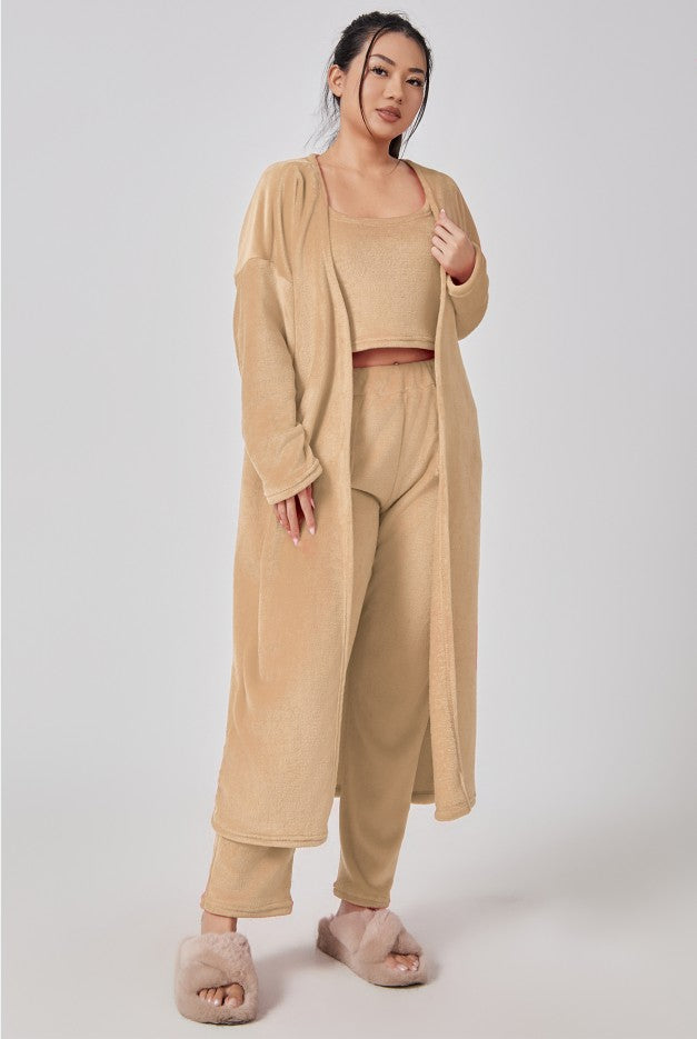 Nachtkleding Dames 3-Delig Fluffy Loungewear Wijde Pijpen