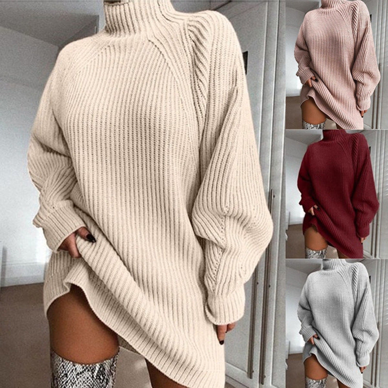 Jurk Dames Coltrui Lange Mouw Effen Winterwarm