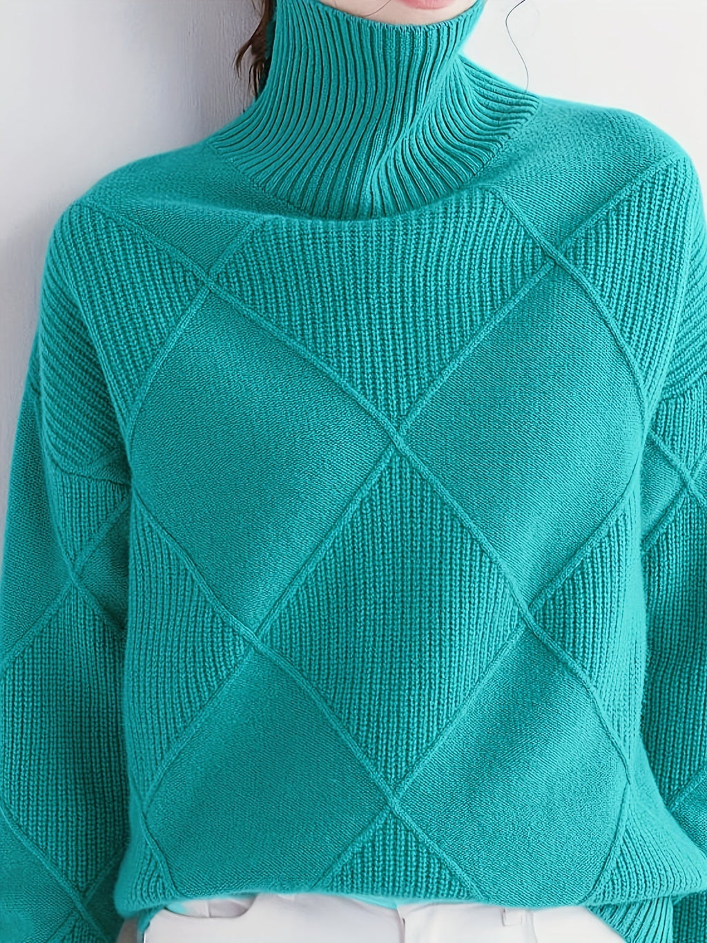 Miss | Trui Dames Oversized Hoge Kraag Ruitpatroon - Gebreid