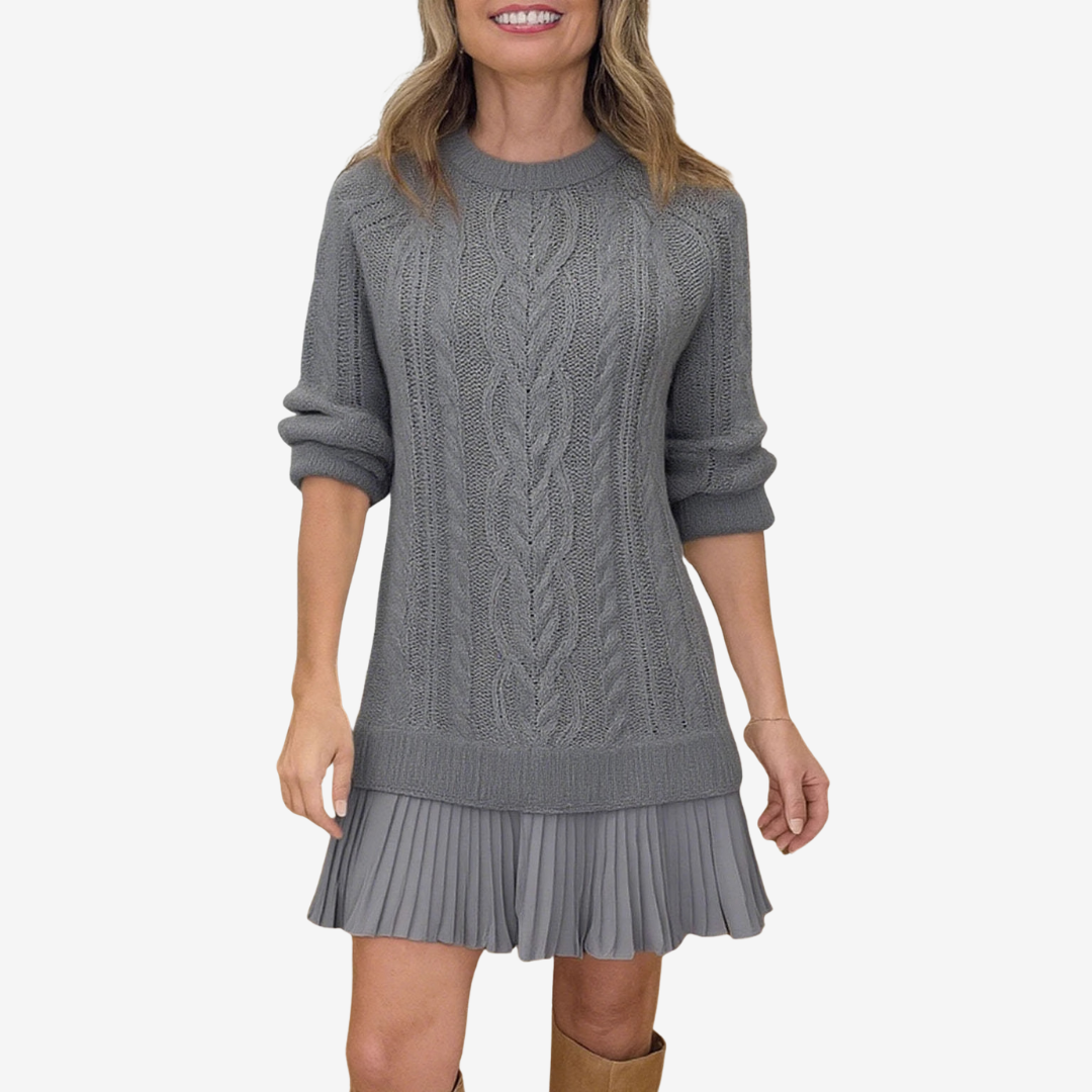 Jurk Dames Herfst/Winter Gebreid Midi - Gebreid - Grijs