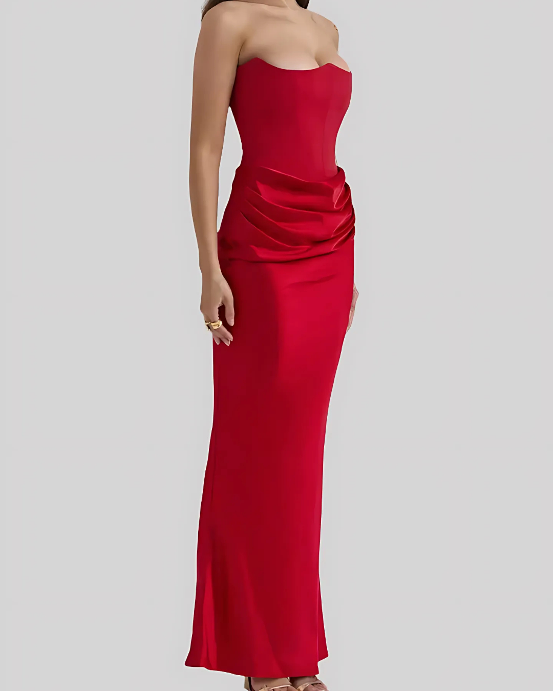Jurk Dames Strapless Maxi Gedrapeerd - Chiffon