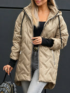 Jas Dames Gewatteerd Midi Capuchon Elegante Pasvorm