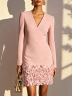 Jurk Dames V-hals Bodycon 3D Bloemen Feest