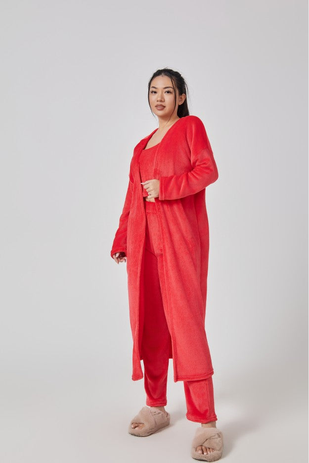 Nachtkleding Dames 3-Delig Fluffy Loungewear Wijde Pijpen