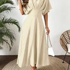 Jurk Dames Midi Vleermouwen V-hals A-lijn - Viscose