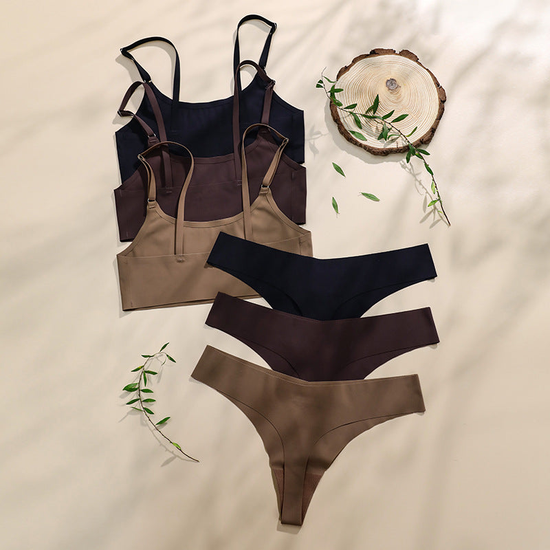Lingerie Dames Huidtint Naadloze Bralette & Tanga Set Nylon – Dagelijks Comfort