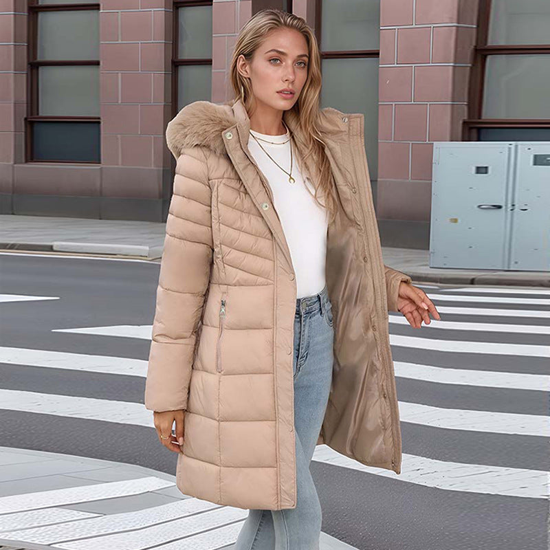 Jas Dames Slim Fit Grote Bontkraag Winterjas