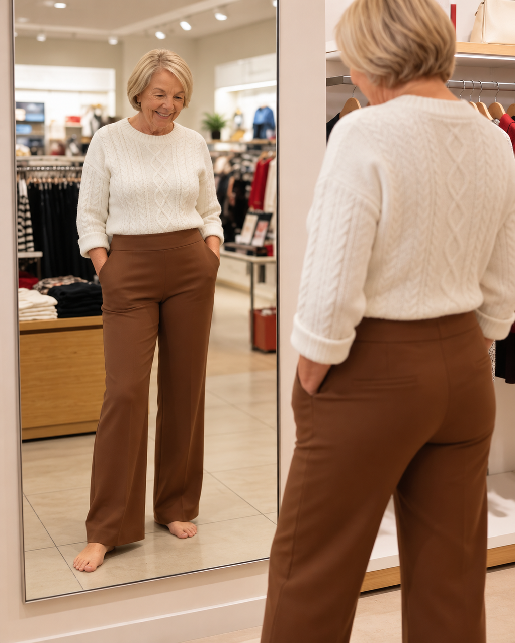 Broek Dames Wijde Pijpen Hoge Taille Elastische Band