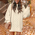 Jurk Dames Oversized Kabelpatroon Herfst/Winter - Gebreid - Beige