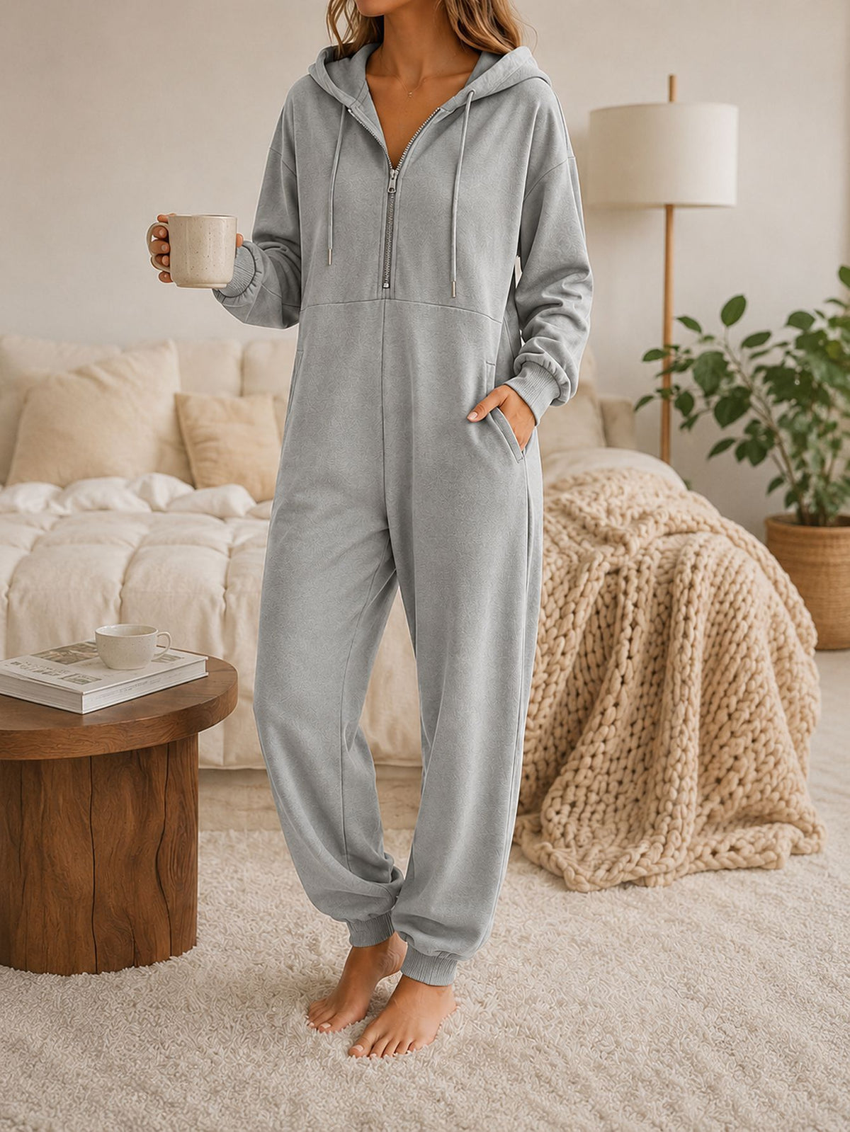 pyjama set Dames Capuchon Half-Zip Lange Mouw Met Zakken