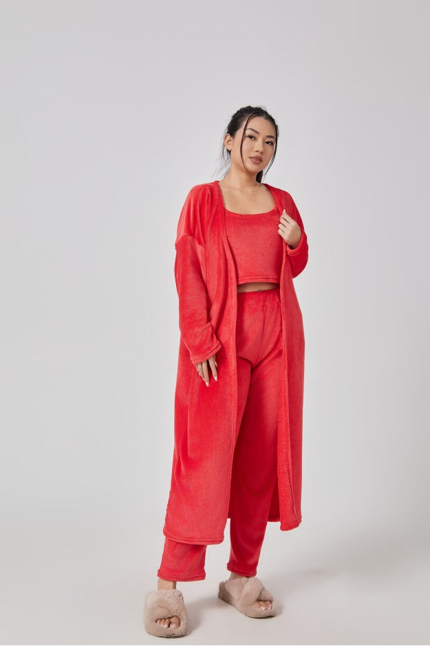 Nachtkleding Dames 3-Delig Fluffy Loungewear Wijde Pijpen