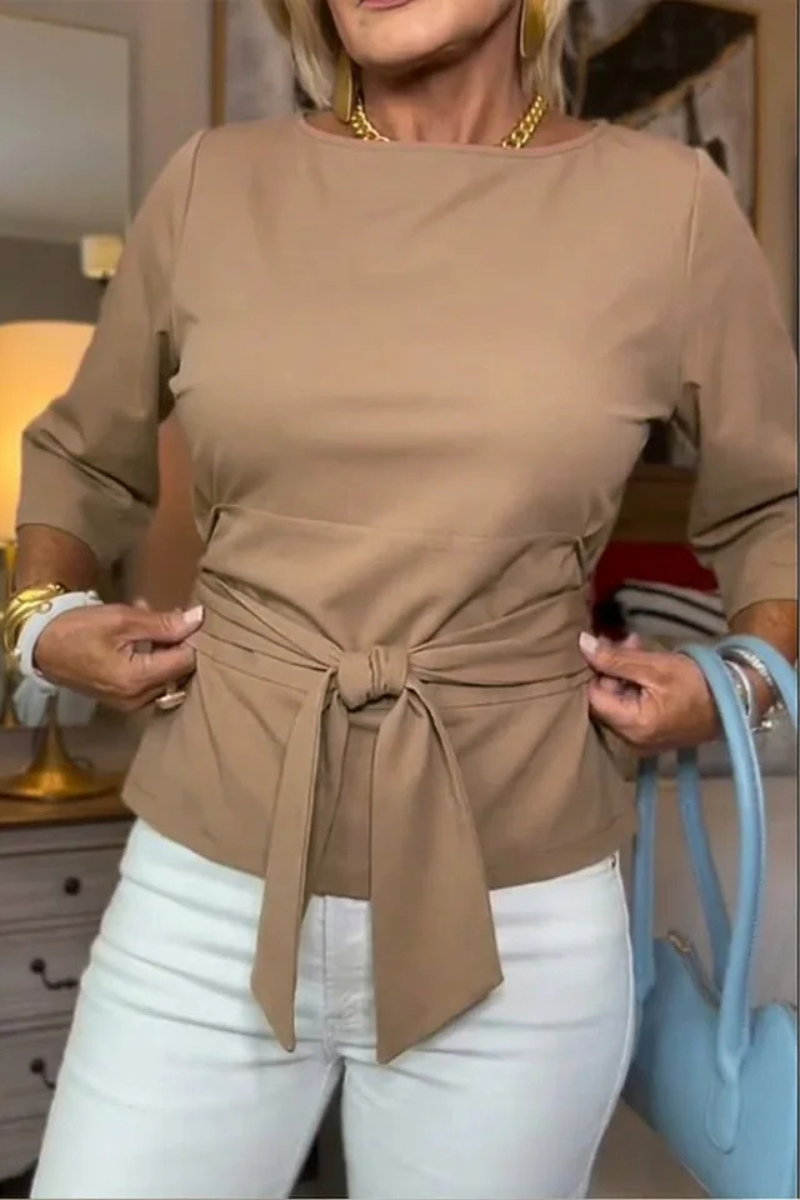 Top Dames Strik Taille Vrouwelijk - Polyester - Khaki (Bijna uitverkocht)