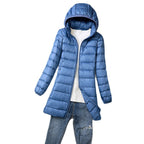 Jas Dames Midi Capuchon Lichtgewicht Donsjack