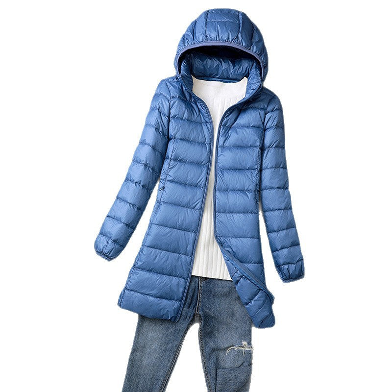 Jas Dames Midi Capuchon Lichtgewicht Donsjack