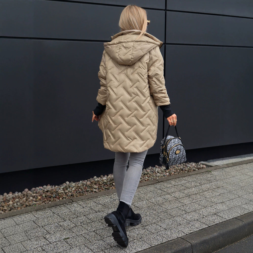 Jas Dames Gewatteerd Midi Capuchon Elegante Pasvorm