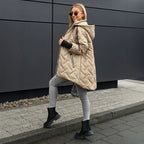 Jas Dames Gewatteerd Midi Capuchon Elegante Pasvorm