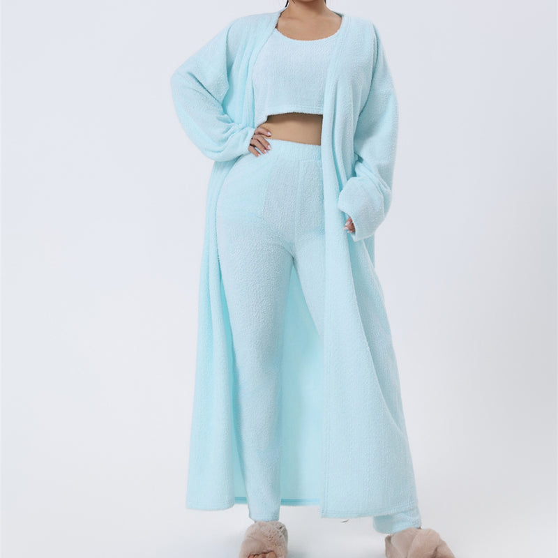 Nachtkleding Dames 3-Delig Fluffy Loungewear Wijde Pijpen