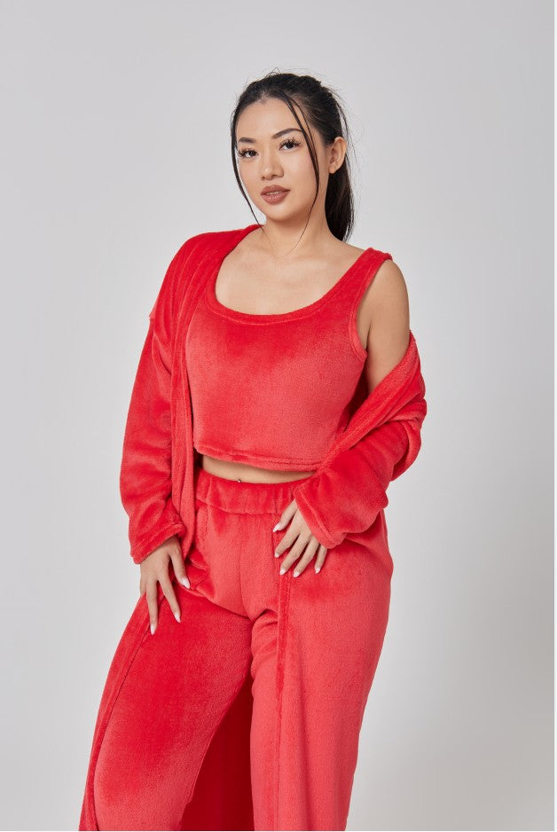 Nachtkleding Dames 3-Delig Fluffy Loungewear Wijde Pijpen
