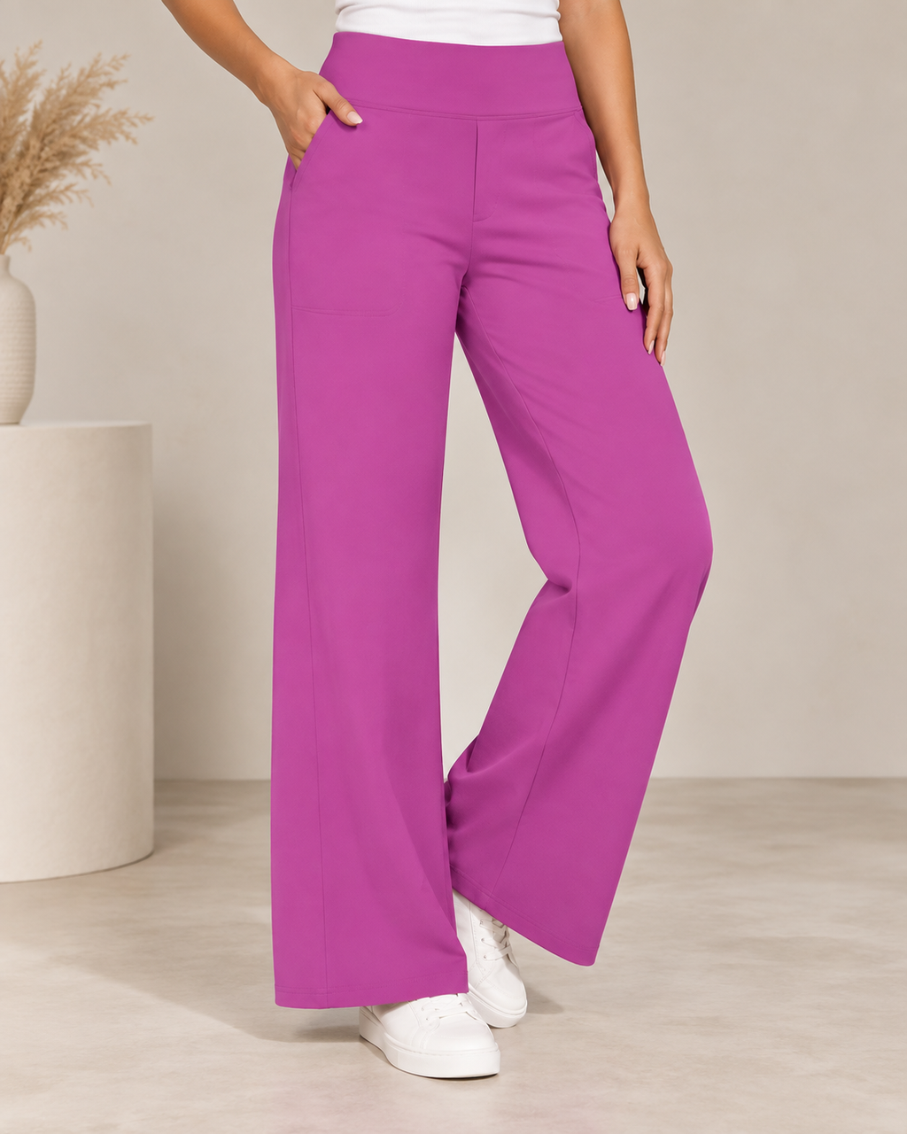 Broek Dames Wijde Pijpen Hoge Taille Elastische Band