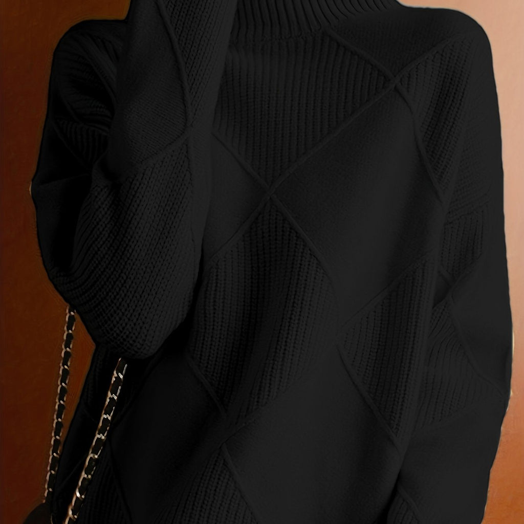 Miss | Trui Dames Oversized Hoge Kraag Ruitpatroon - Gebreid