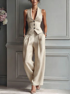 Tweedelige Set Dames Vest en Wijde Broek – Co-ord Set