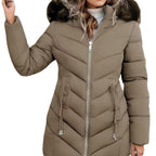 Jas Dames Slim Fit Capuchon Bontkraag Gewatteerd