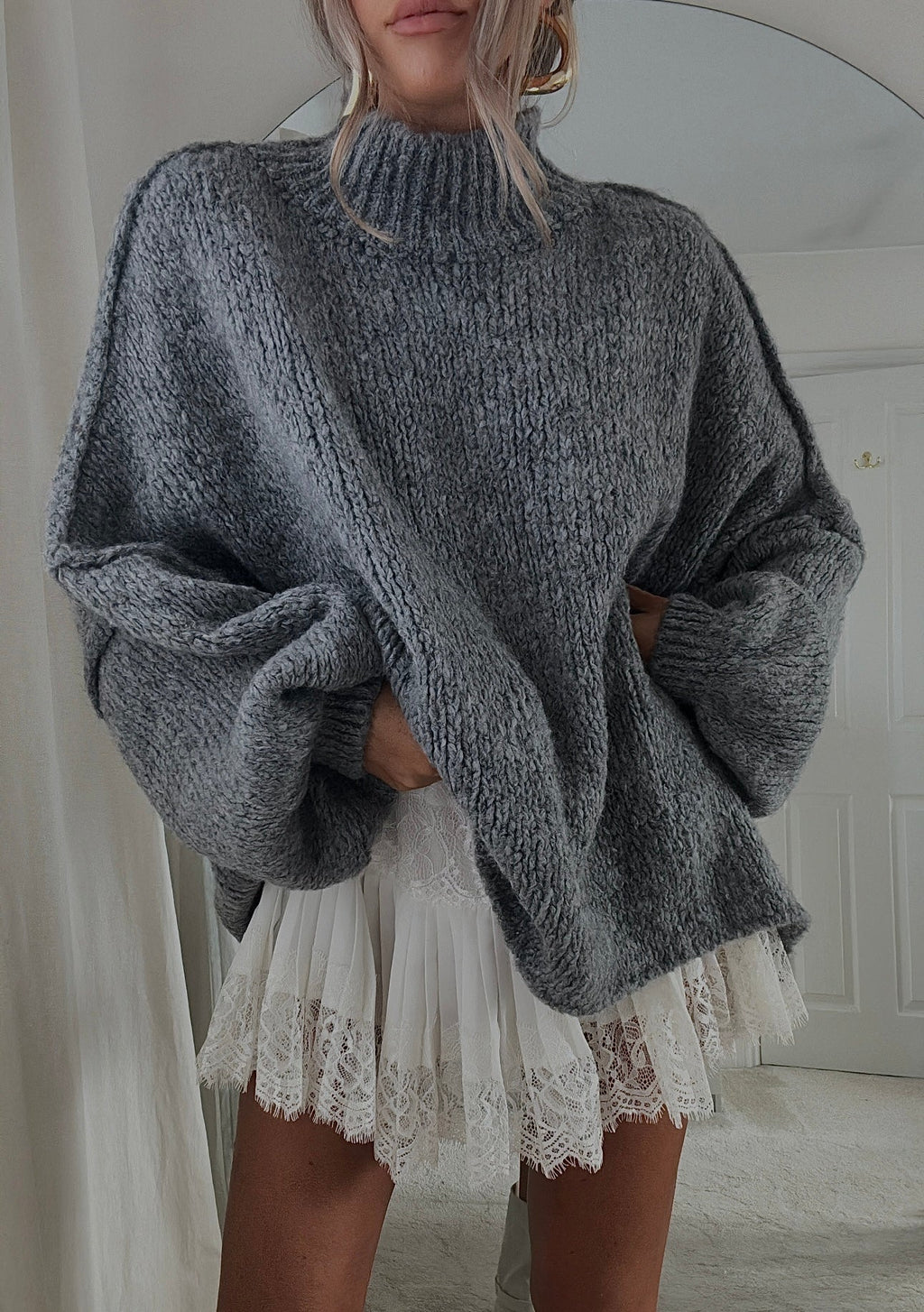 Trui Dames Oversized Funnelneck Gebreid